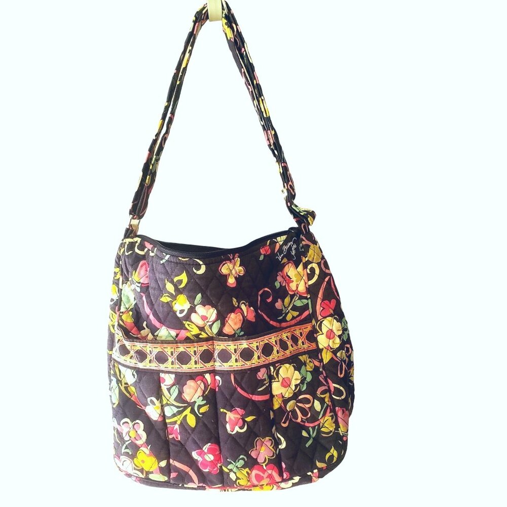 Vera Bradley Floral Quilted Cotton Shoulder Bag Adjustable Strap Front Pockets